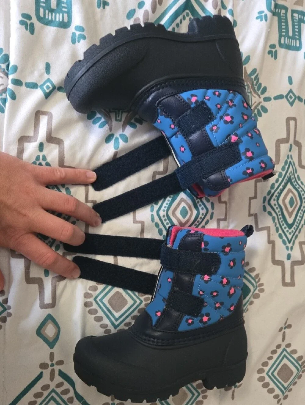 Carter's Navy Blue and Pink Kids Snow Boots with Patterned Blue Panels